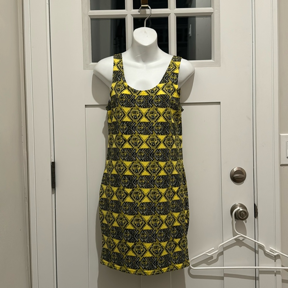 H & M Bright Yellow and Black Tiger Print Mini Tank Dress